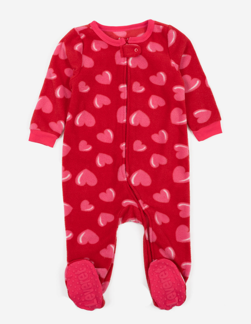 kids footed fleece red hearts pajama
