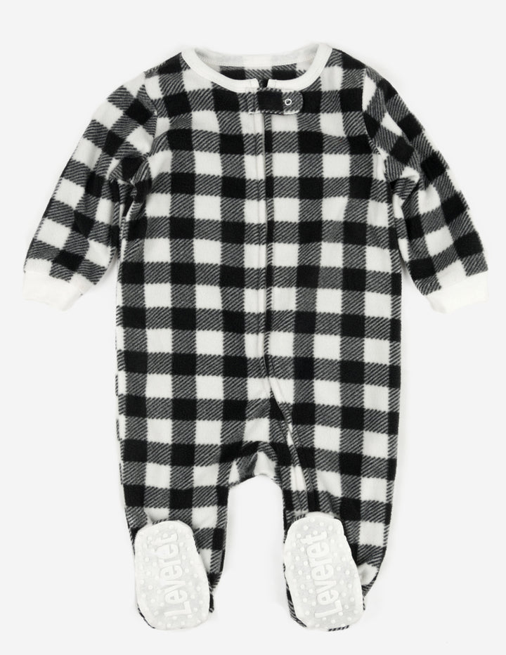 black and white plaid fleece footed pajamas