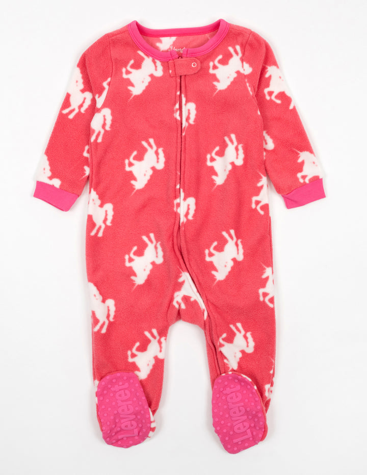 pink unicorn fleece footed baby pajamas