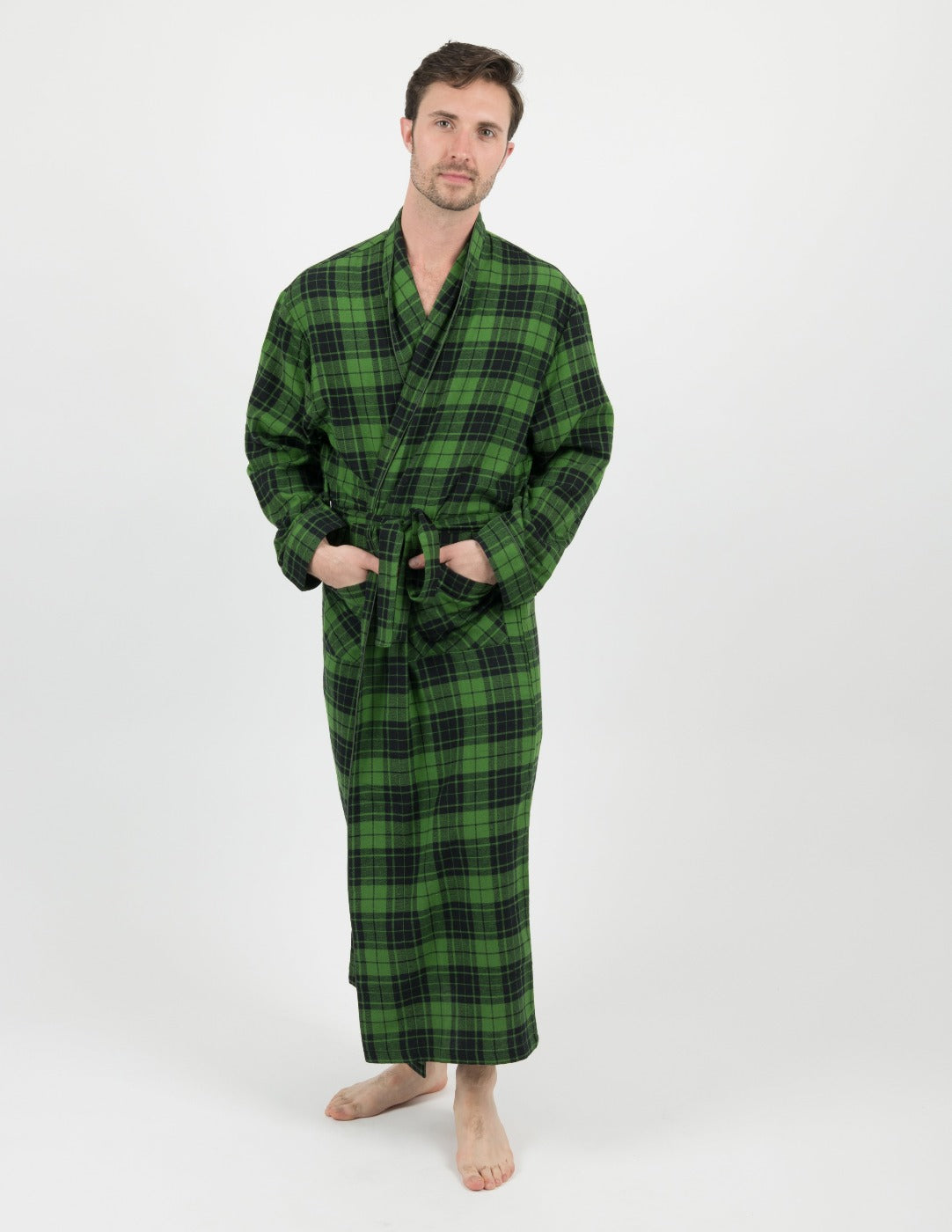 Leveret Mens Black & Green Plaid Flannel Robe – Leveret Clothing
