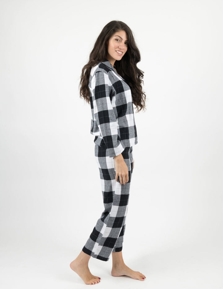 black and white plaid women's flannel pajama set