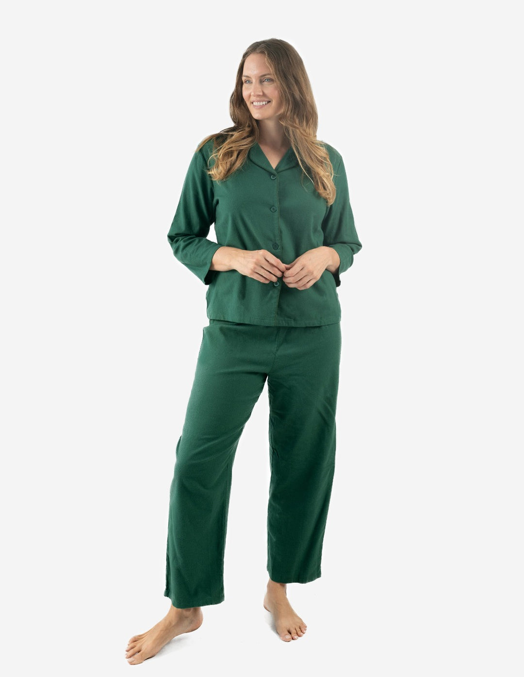 solid green flannel button down women's pajamas