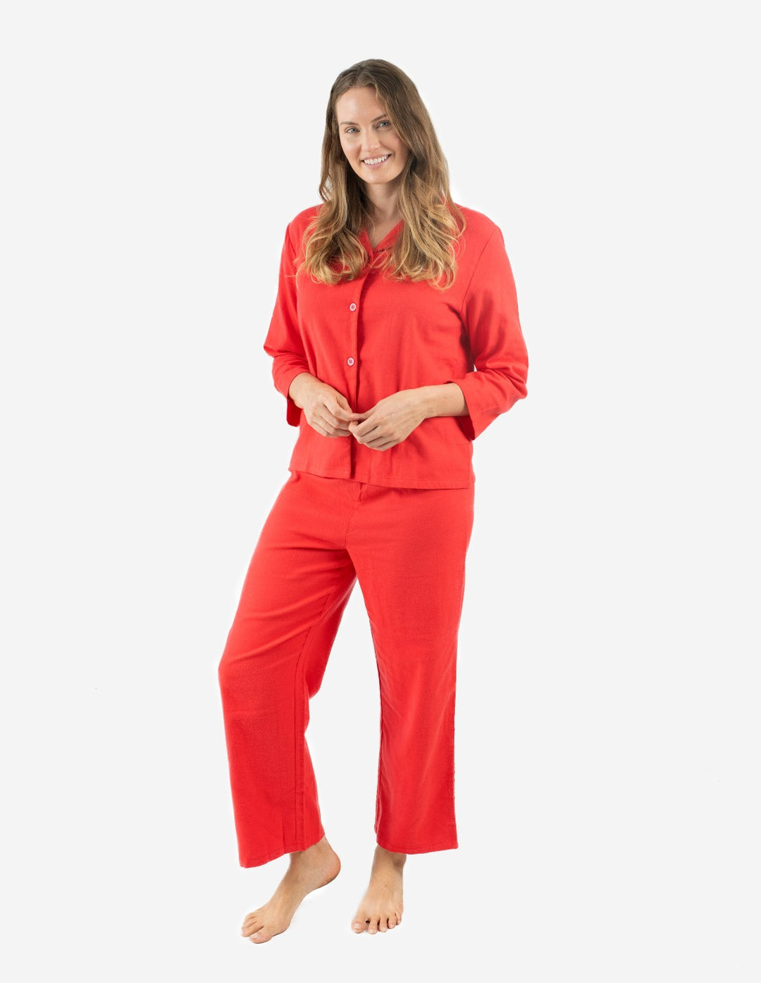 red flannel button up women's pajama set