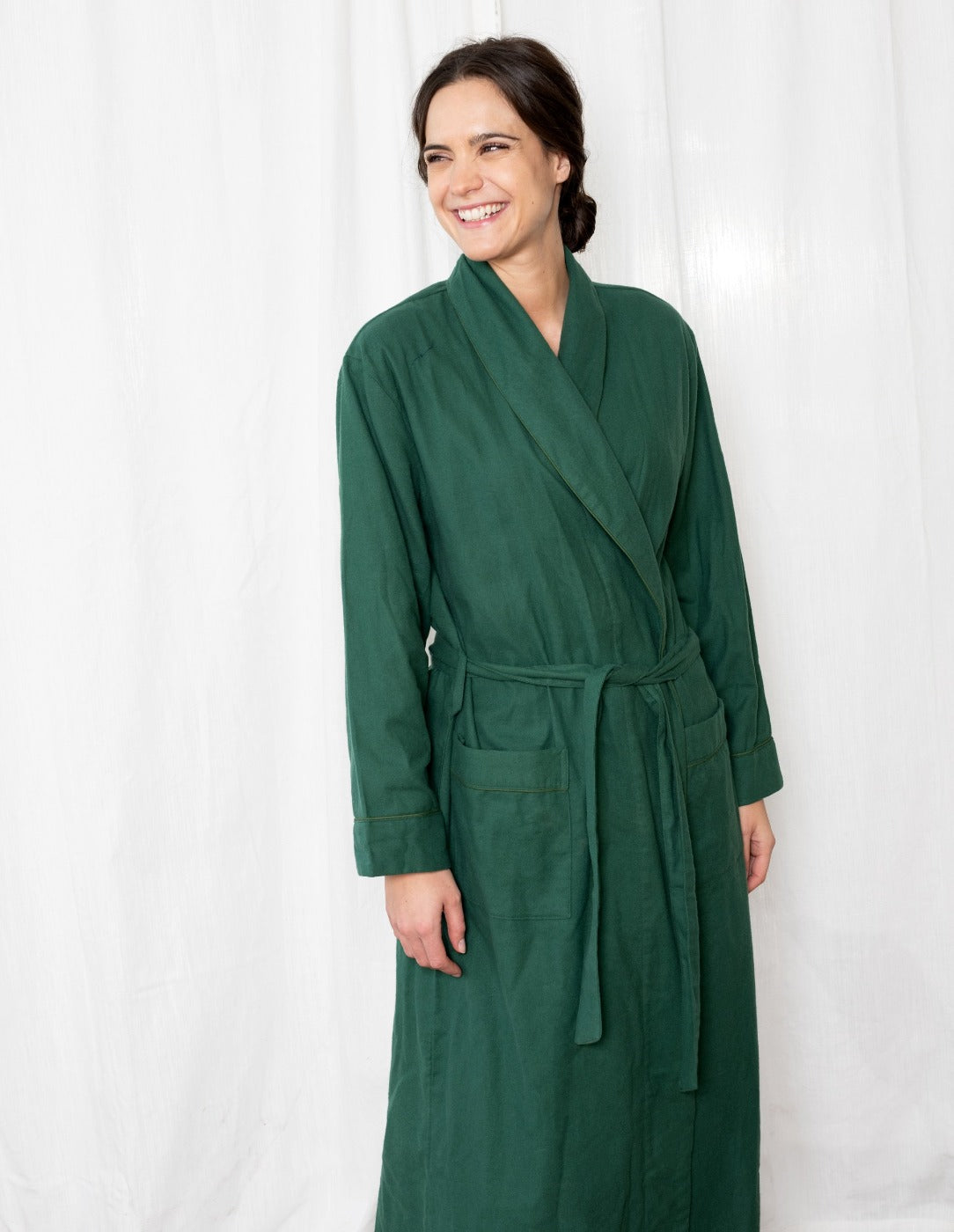 Women's Green Solid Color Flannel Robe – Leveret Clothing