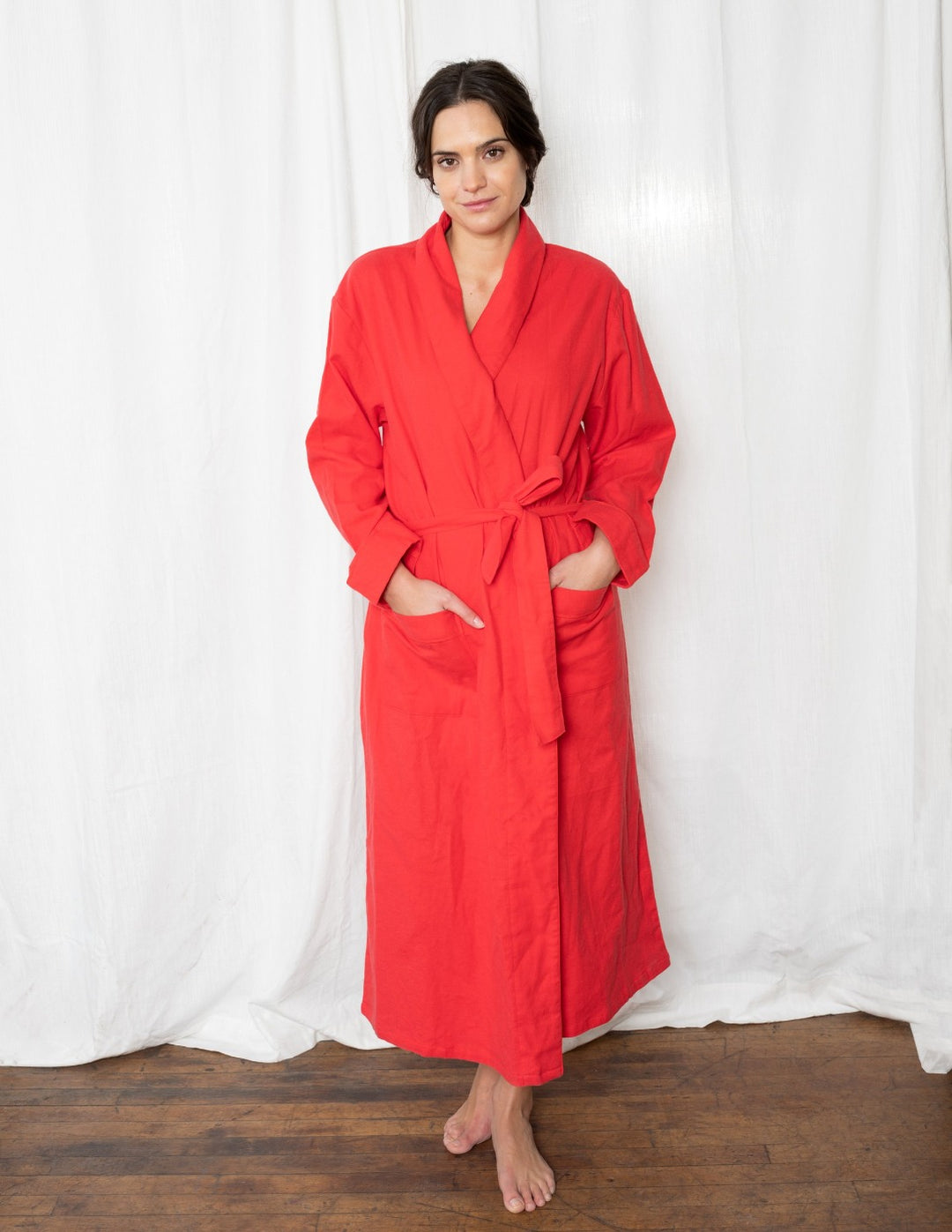 Women's Red Solid Color Flannel Robe – Leveret Clothing