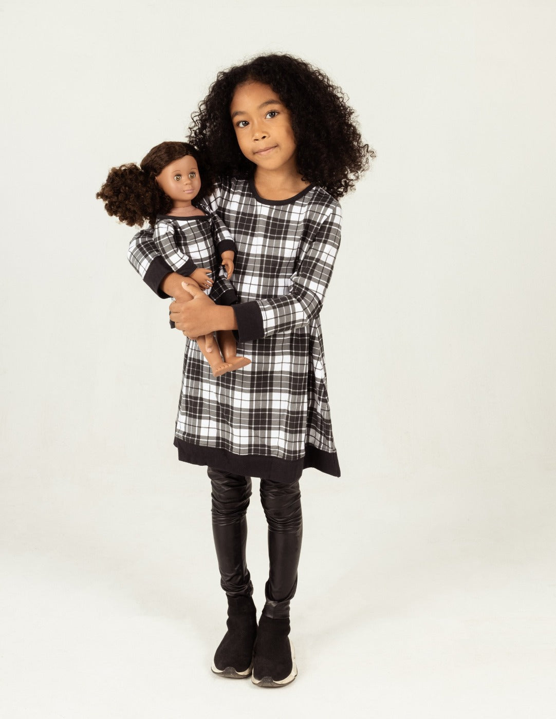 Matching Girl & Doll Winter Cotton Dress, black-white / 6 Years