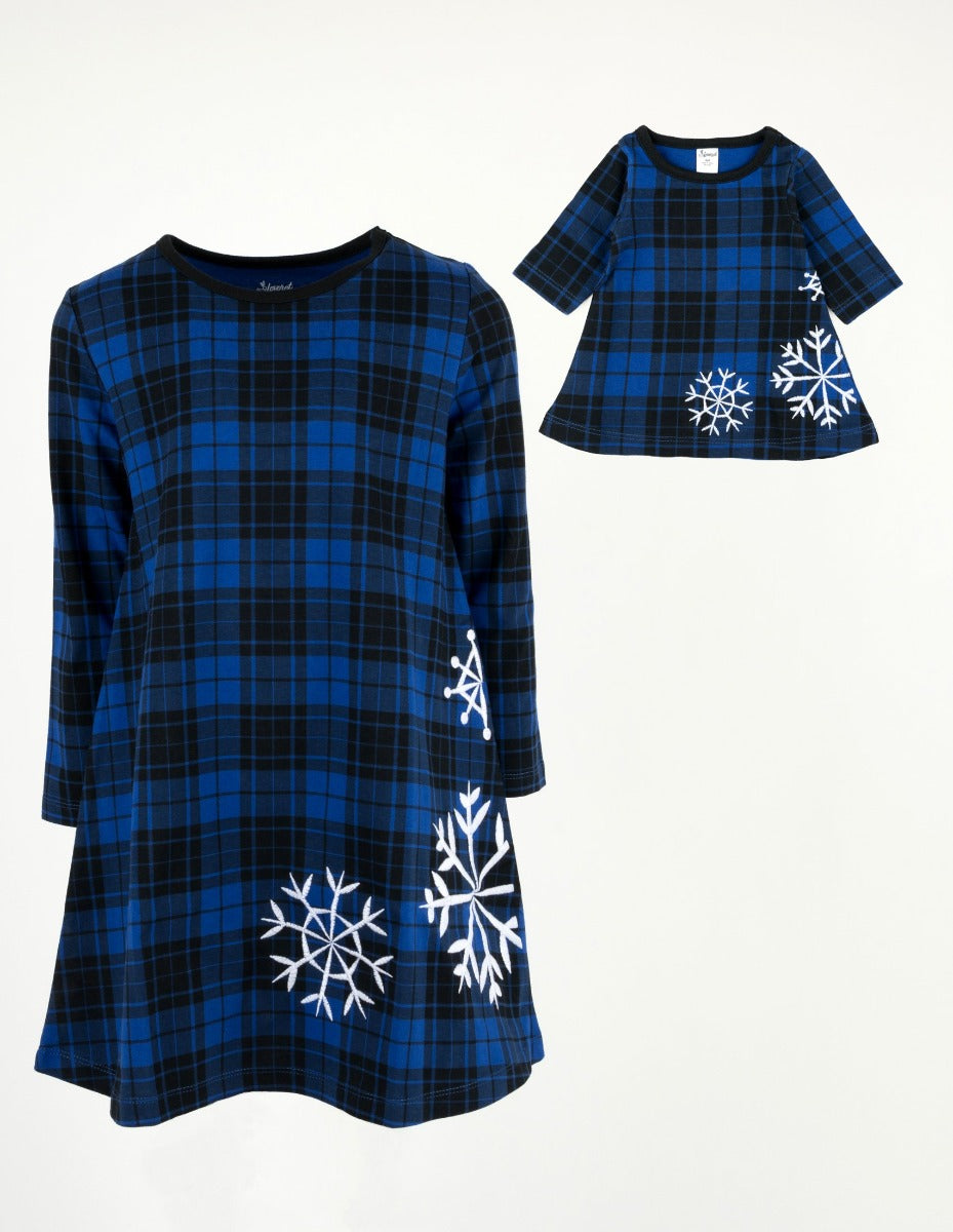Matching Girl and Doll Cotton Dress Snowflake Plaid Matching Girl and Doll Cotton Dress Snowflake Plaid