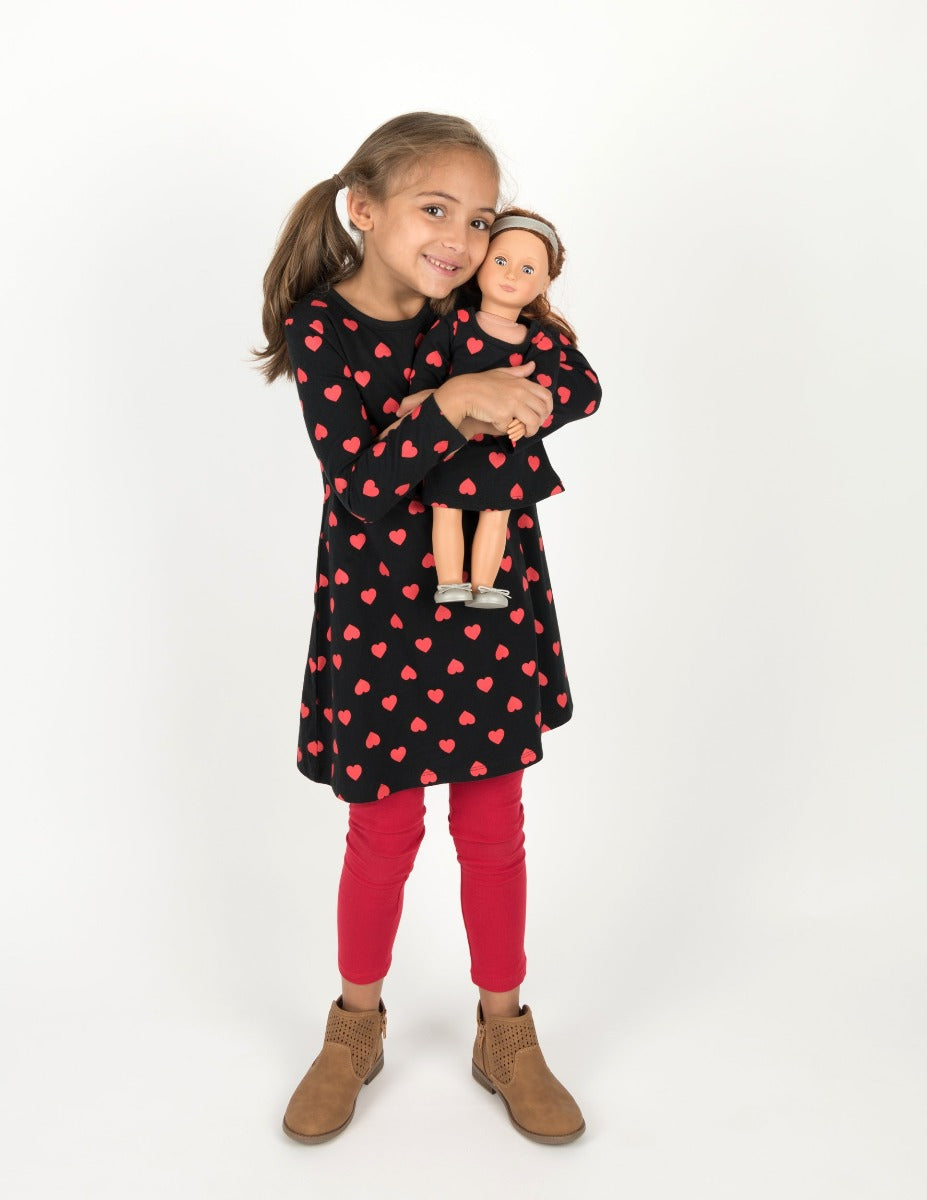 red hearts girl and doll dress