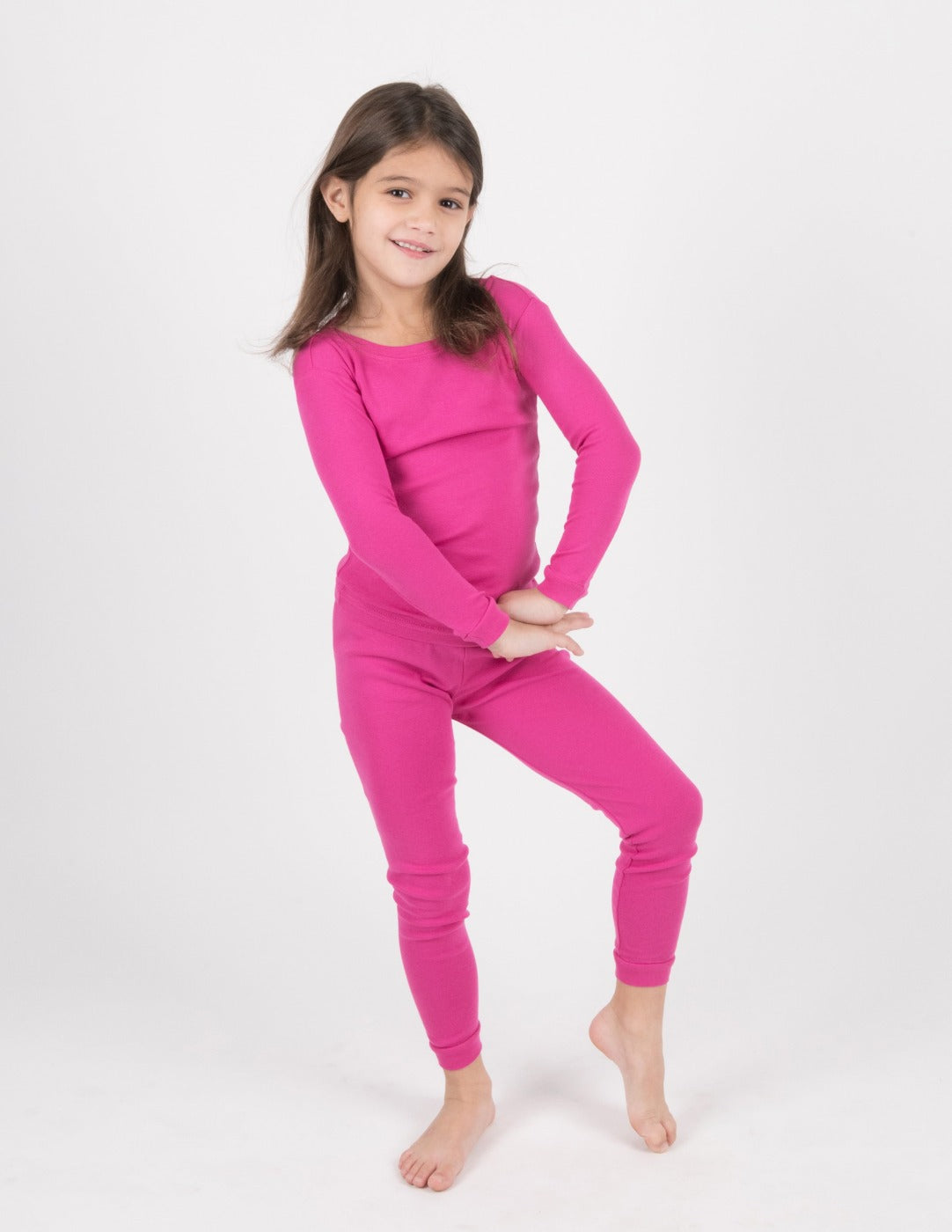 solid color hot pink kids cotton pajamas