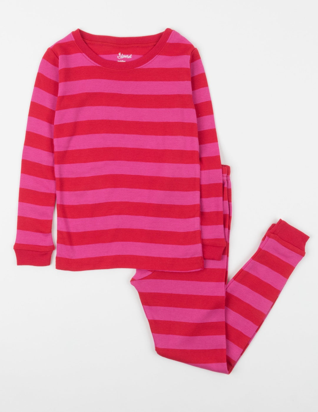 red and pink striped kids cotton pajamas