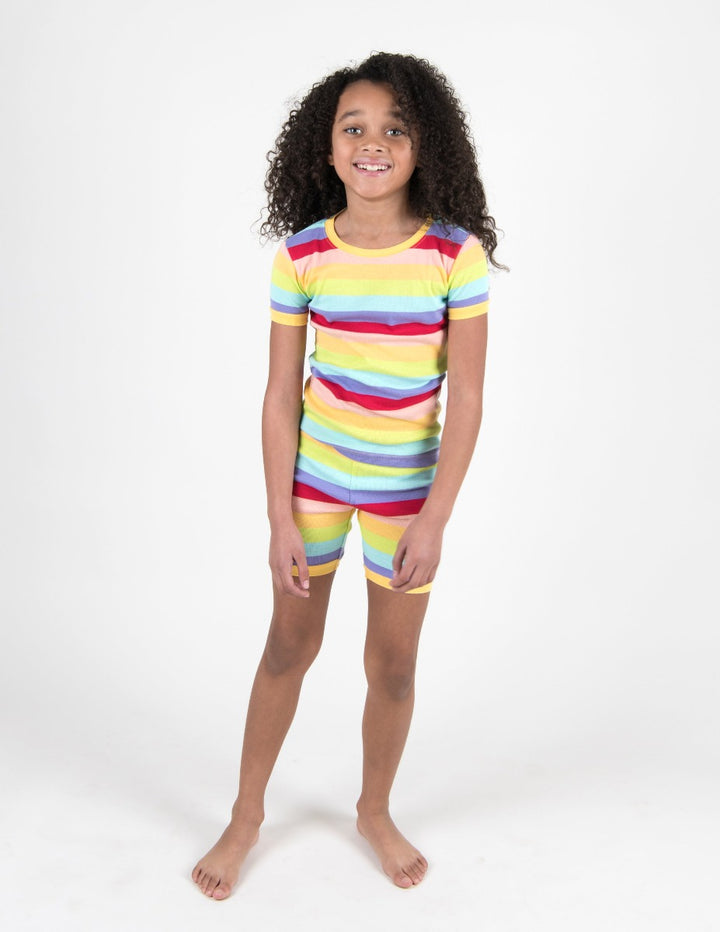 girls rainbow striped shorts cotton pajamas