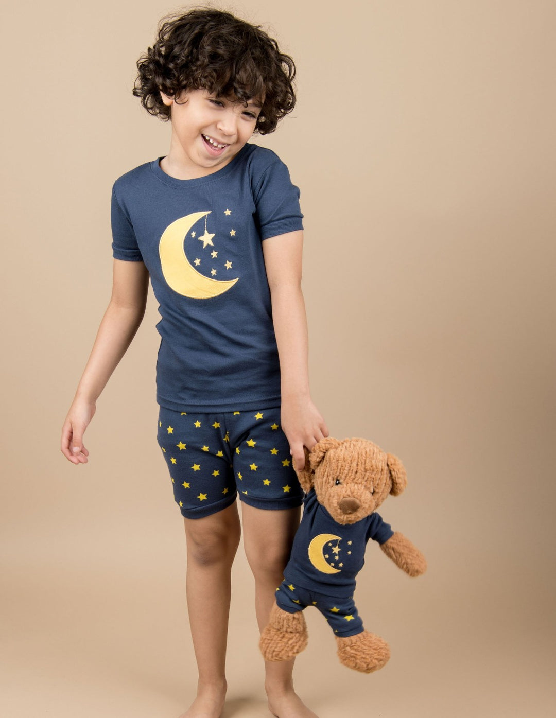navy moon and stars shorts kids pajamas