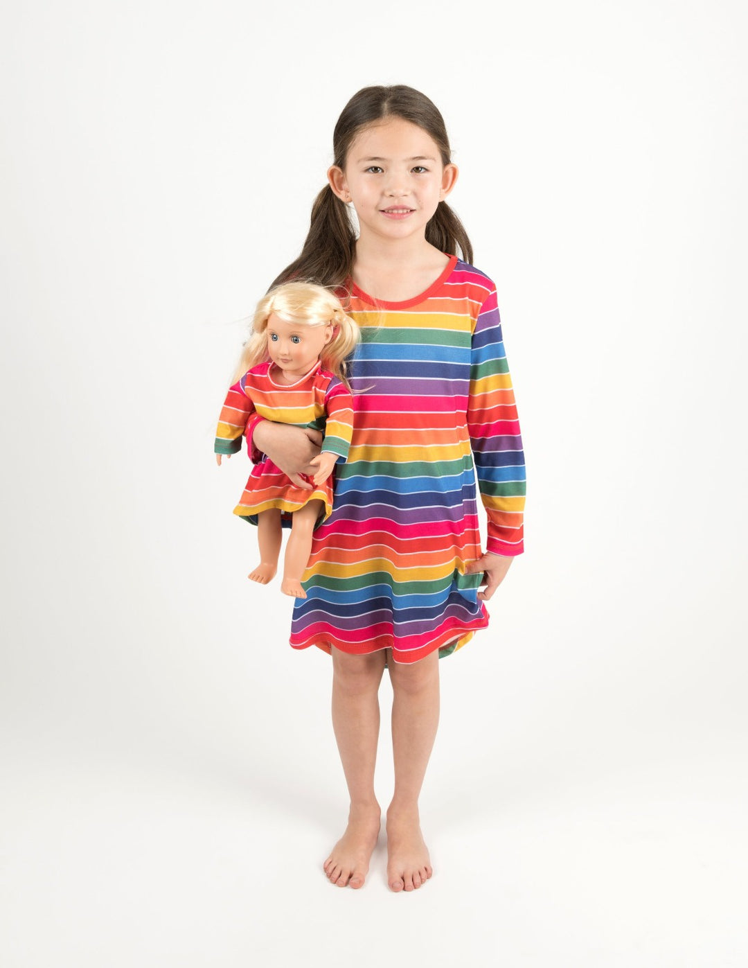 rainbow striped girl and doll nightgown