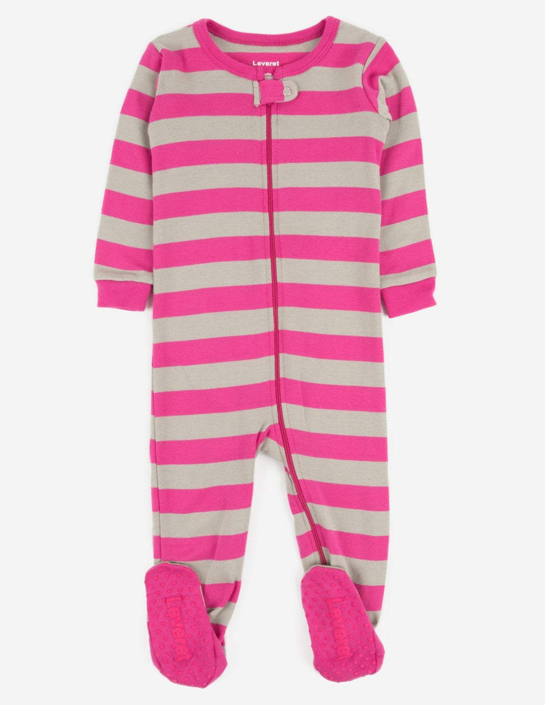 pink and cream striped baby footed pajamas