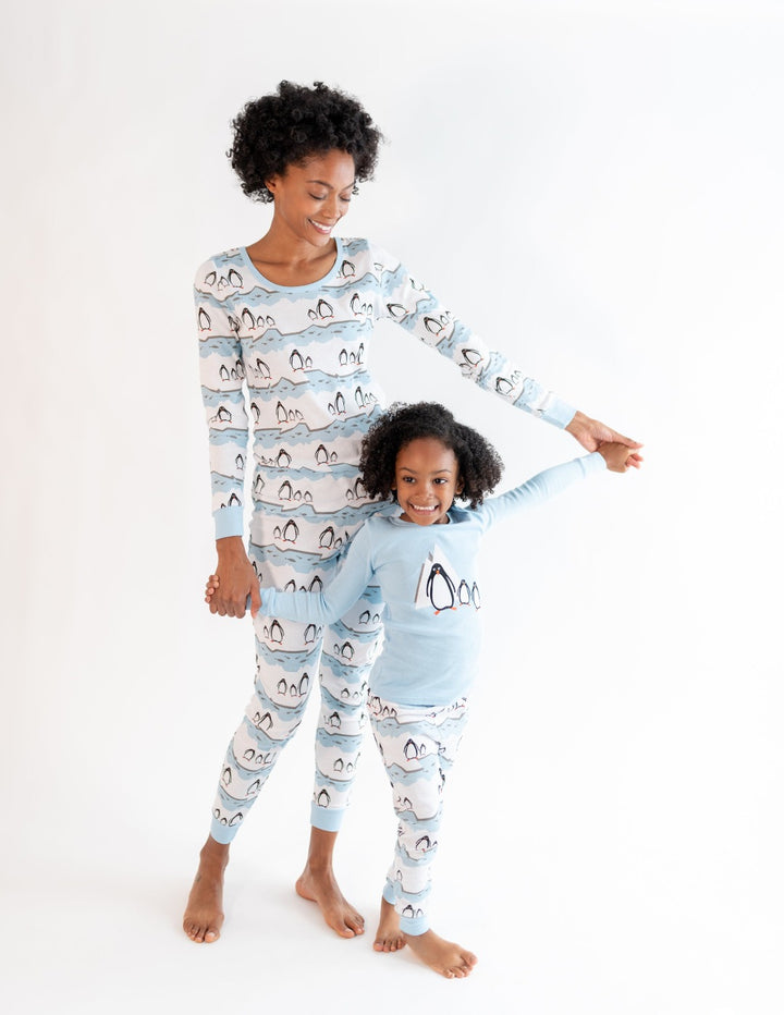 A woman and her daughter in Leveret pajamas