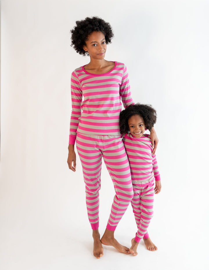 pink and beige striped kids cotton pajama