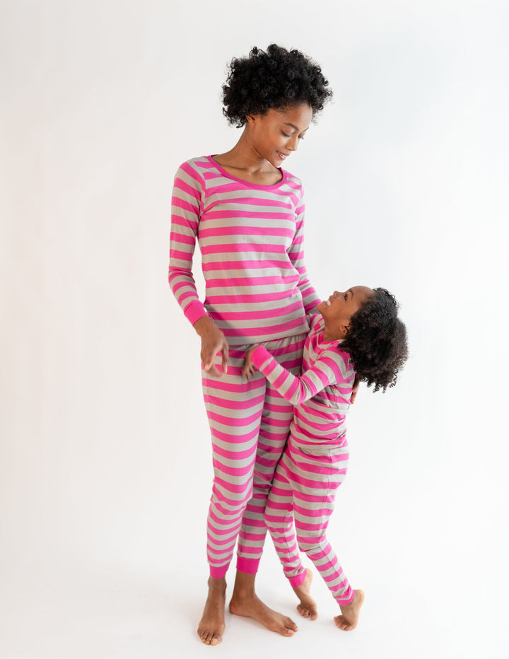 pink and beige striped women's cotton pajama