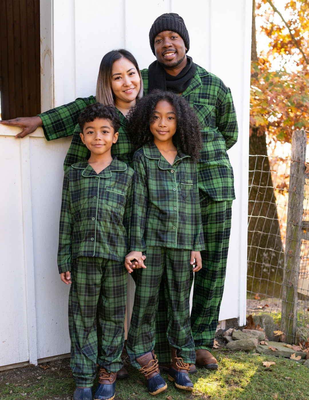 Navy Blue & Green Plaid Cotton Flannel Adult Footed Pajamas