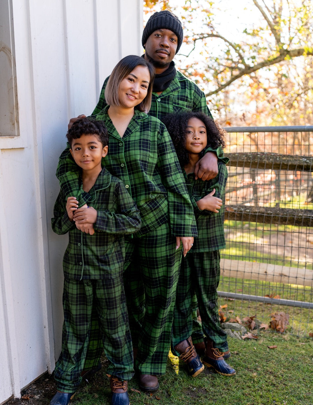green and black plaid flannel women's pajama