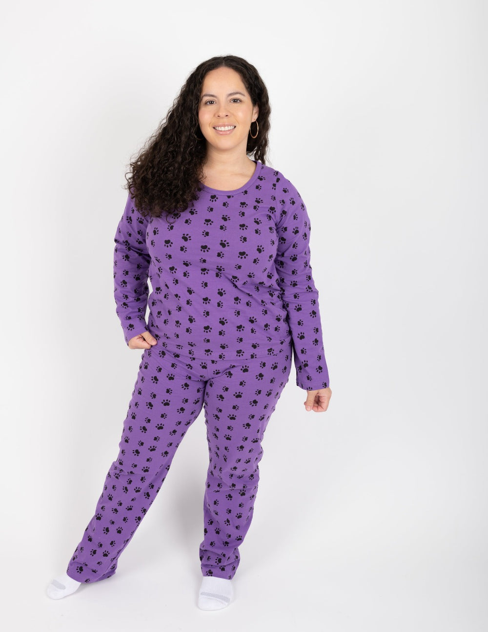 purple dog paw print loose fit cotton women's pajama