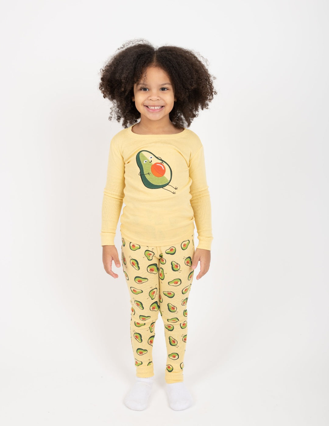 yellow avocado print kids cotton pajamas