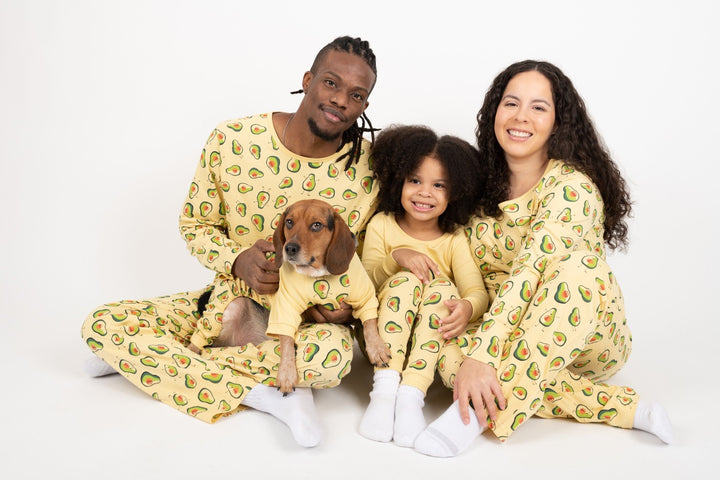yellow avocado print cotton dog pajamas