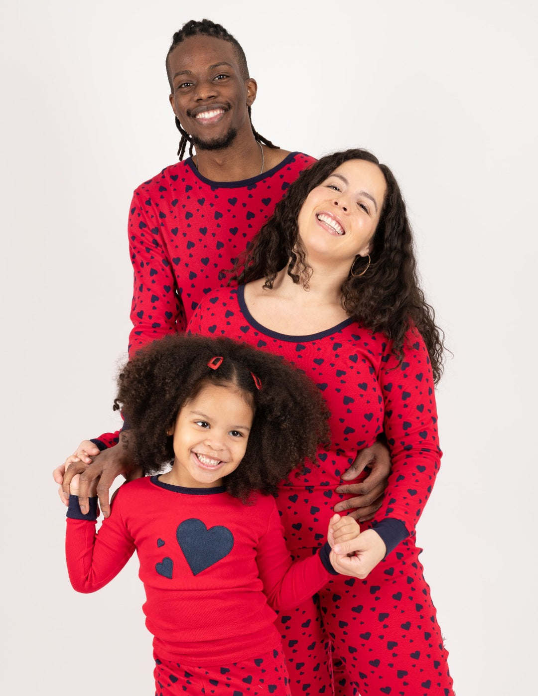navy hearts matching family pajamas