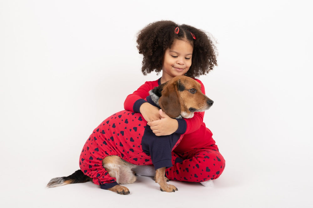 navy hearts dog pajama