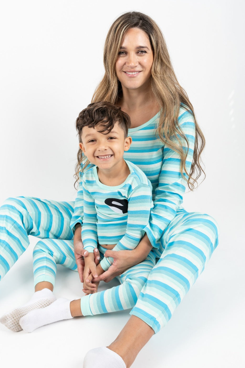 blue striped and orca kids cotton pajama