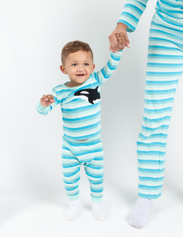 blue striped and orca kids cotton pajama