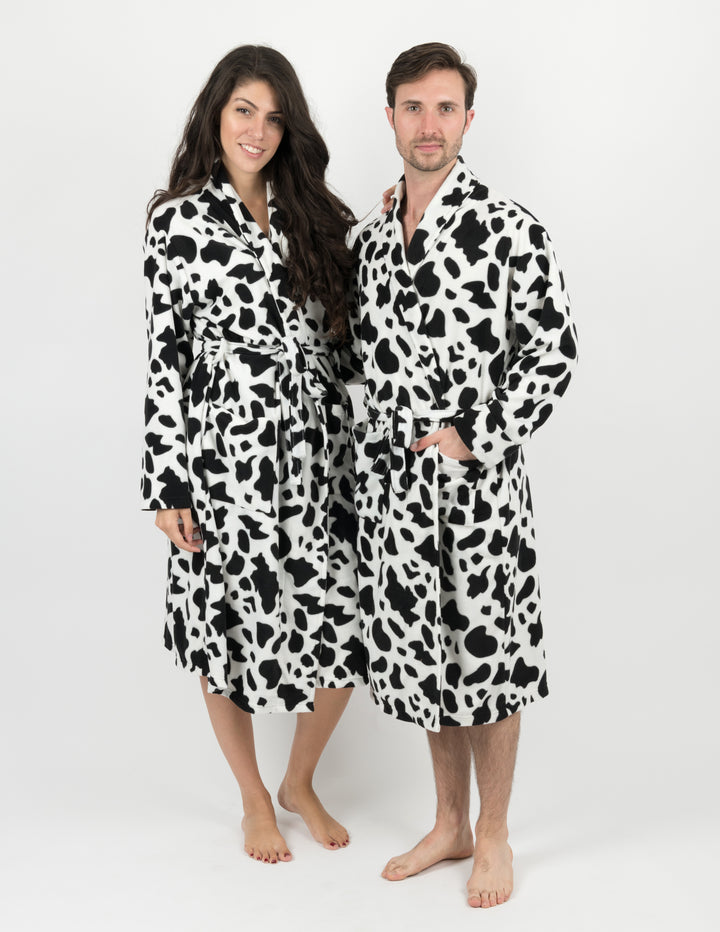 cow print men's fleece robe