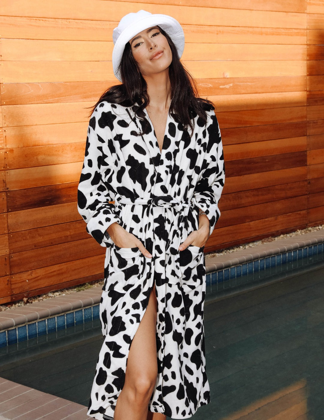 cow print women's fleece robe