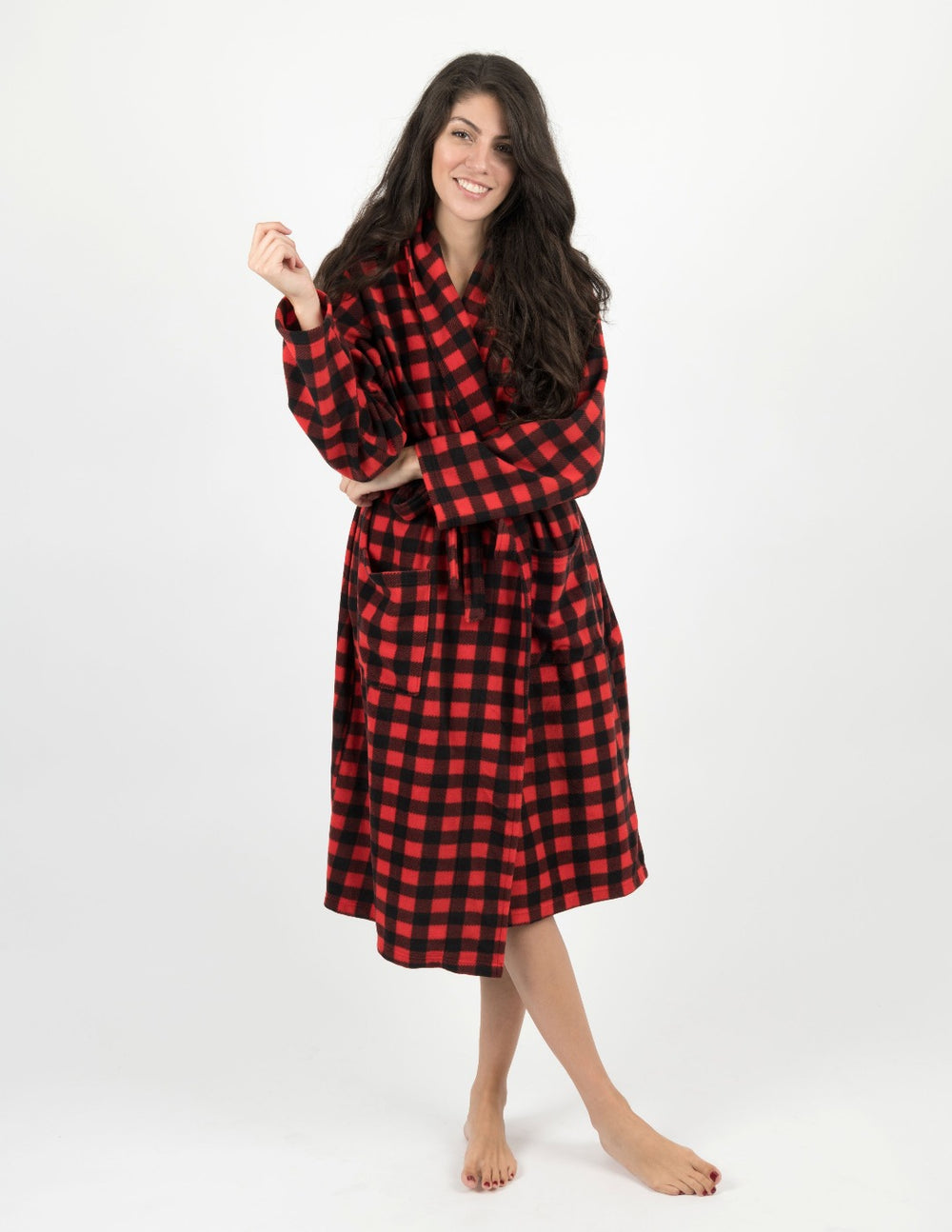 red and black plaid women's fleece robe