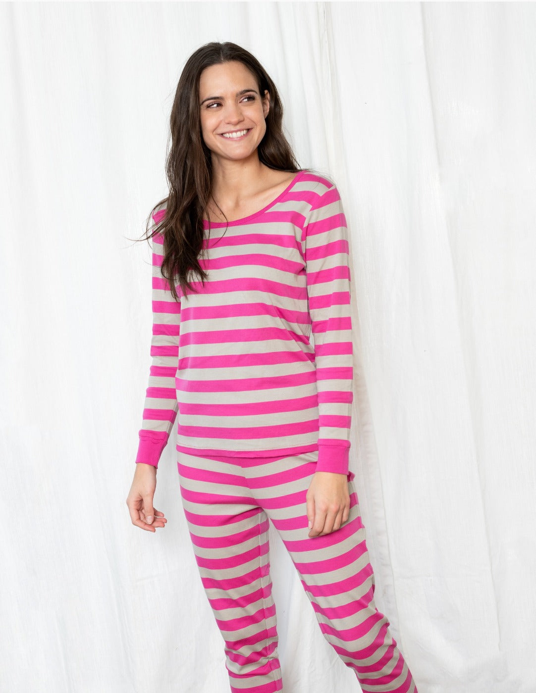 pink and beige striped women's cotton pajama