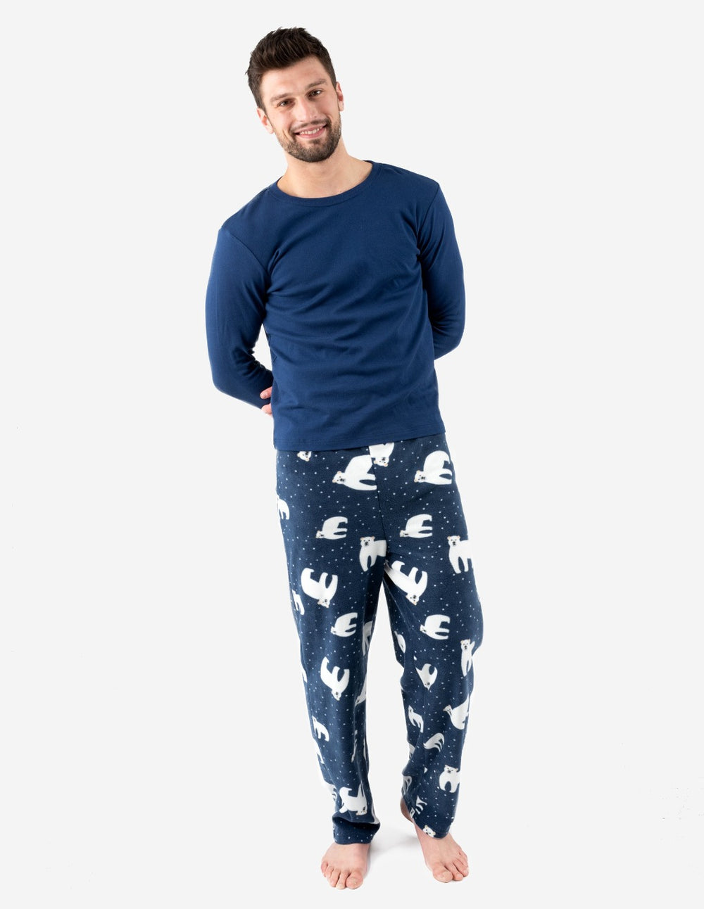 mens polar bear fleece and cotton pajama set