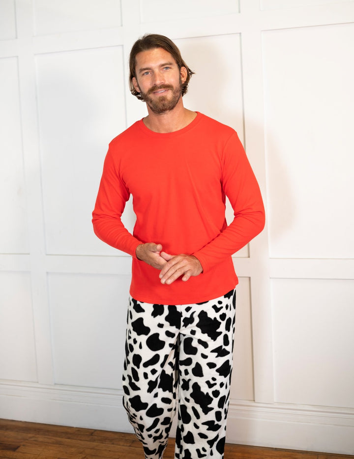 cow print men's fleece and cotton pajama set