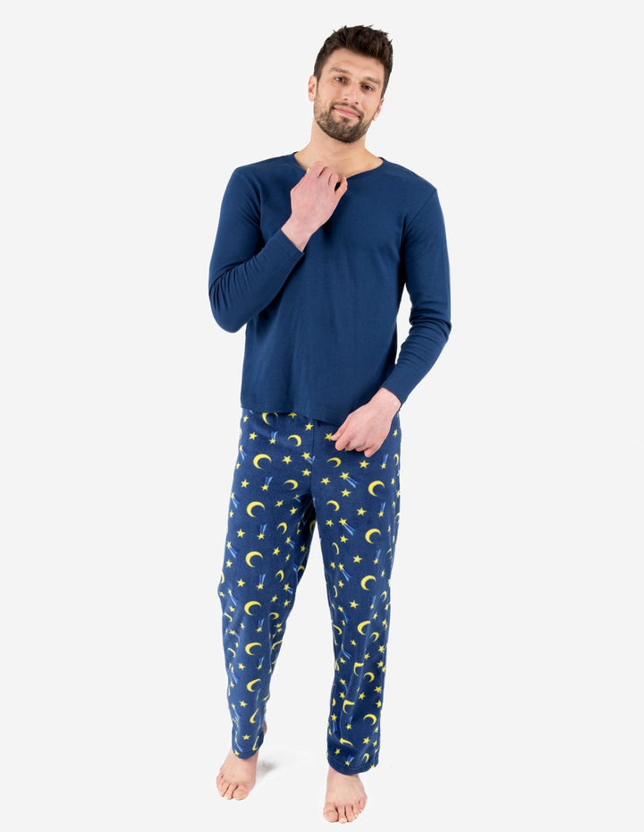 blue moon and stars fleece and cotton men's pajama set