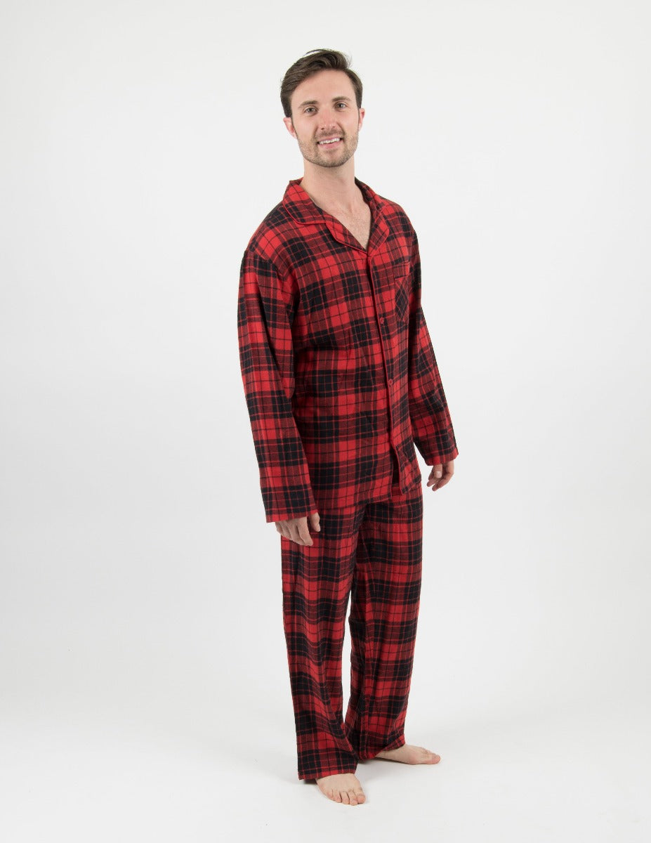 red and black plaid flannel men's pajama sets