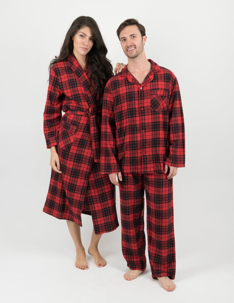 red and black plaid flannel men's pajama sets