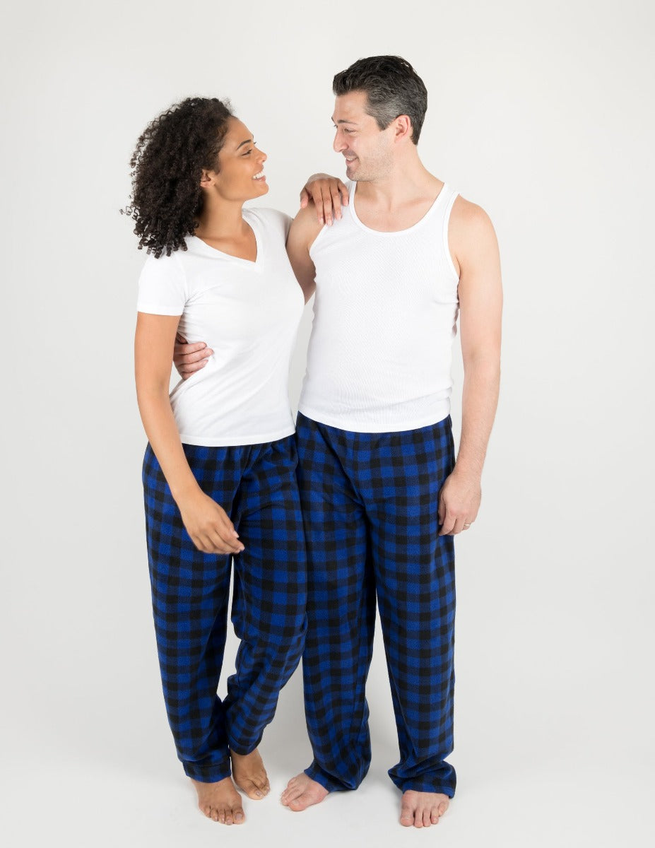 navy and black plaid women's fleece pants