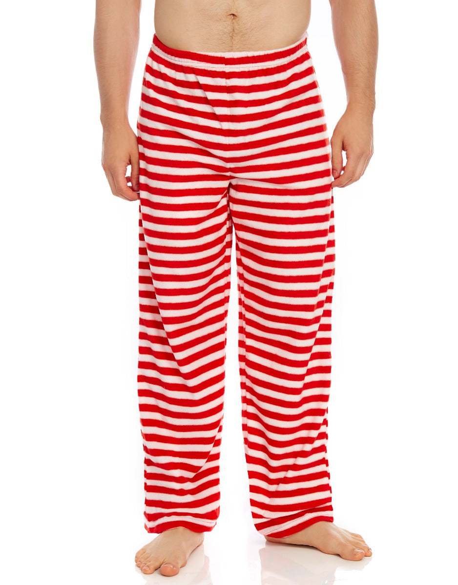 red and white striped fleece men's pants