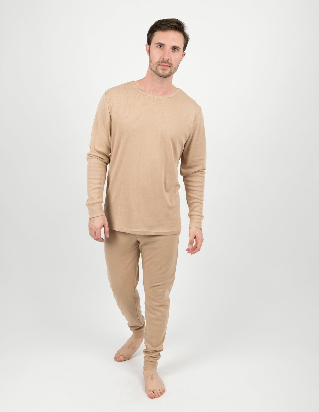 solid color beige men's cotton pajama set