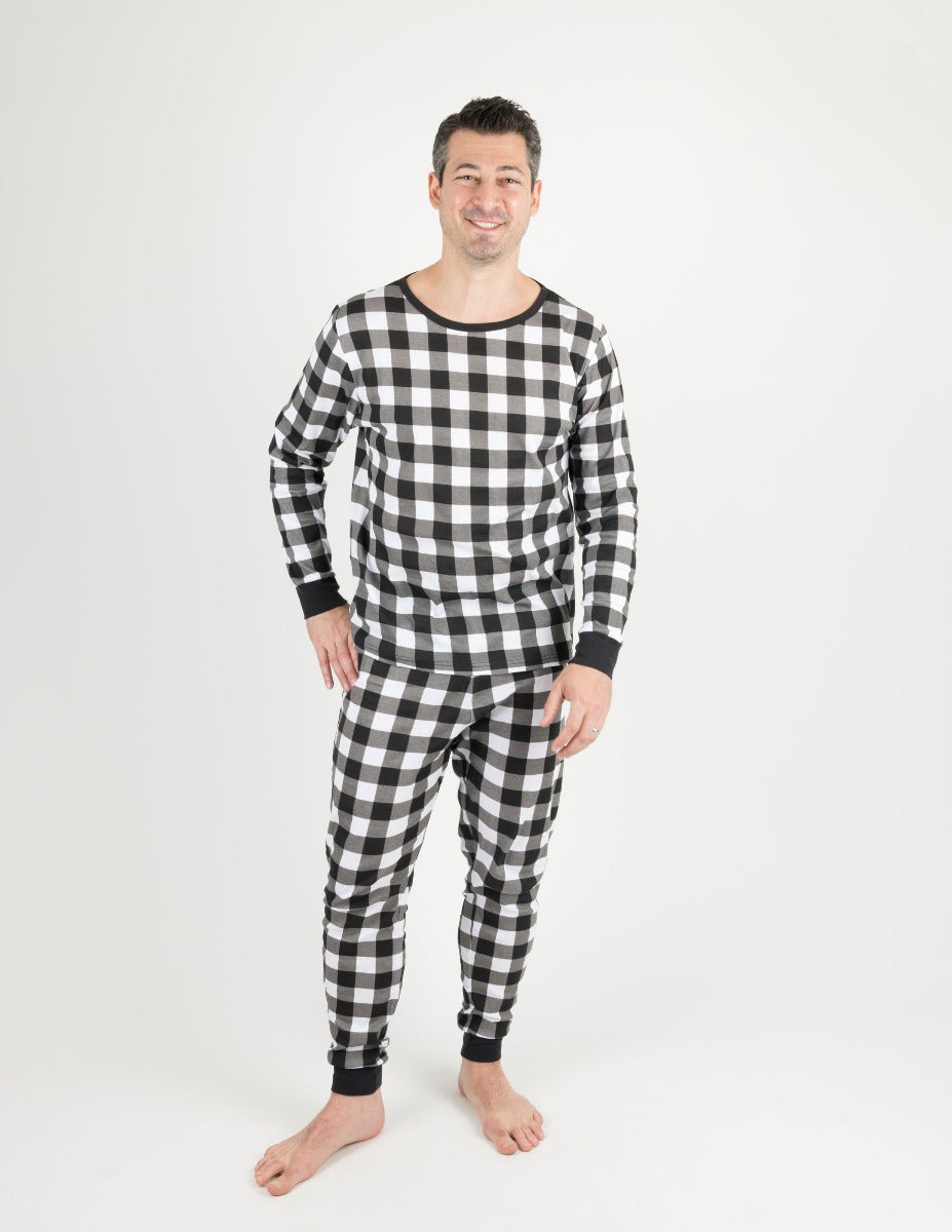 black and white plaid men's cotton pajama
