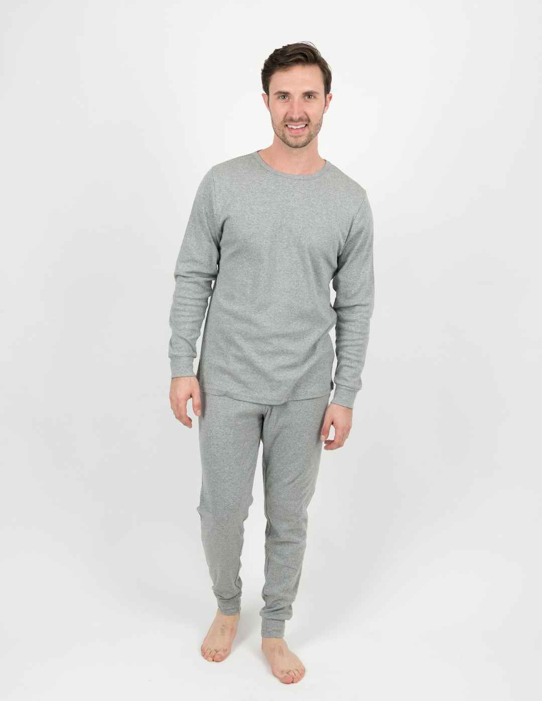 Long Sleeve Grey Pijamas V-Neck Comfortable Fit Pajama Set Gray