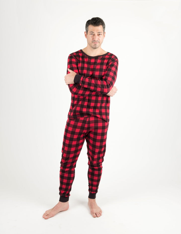 red and black plaid men's cotton pajamas