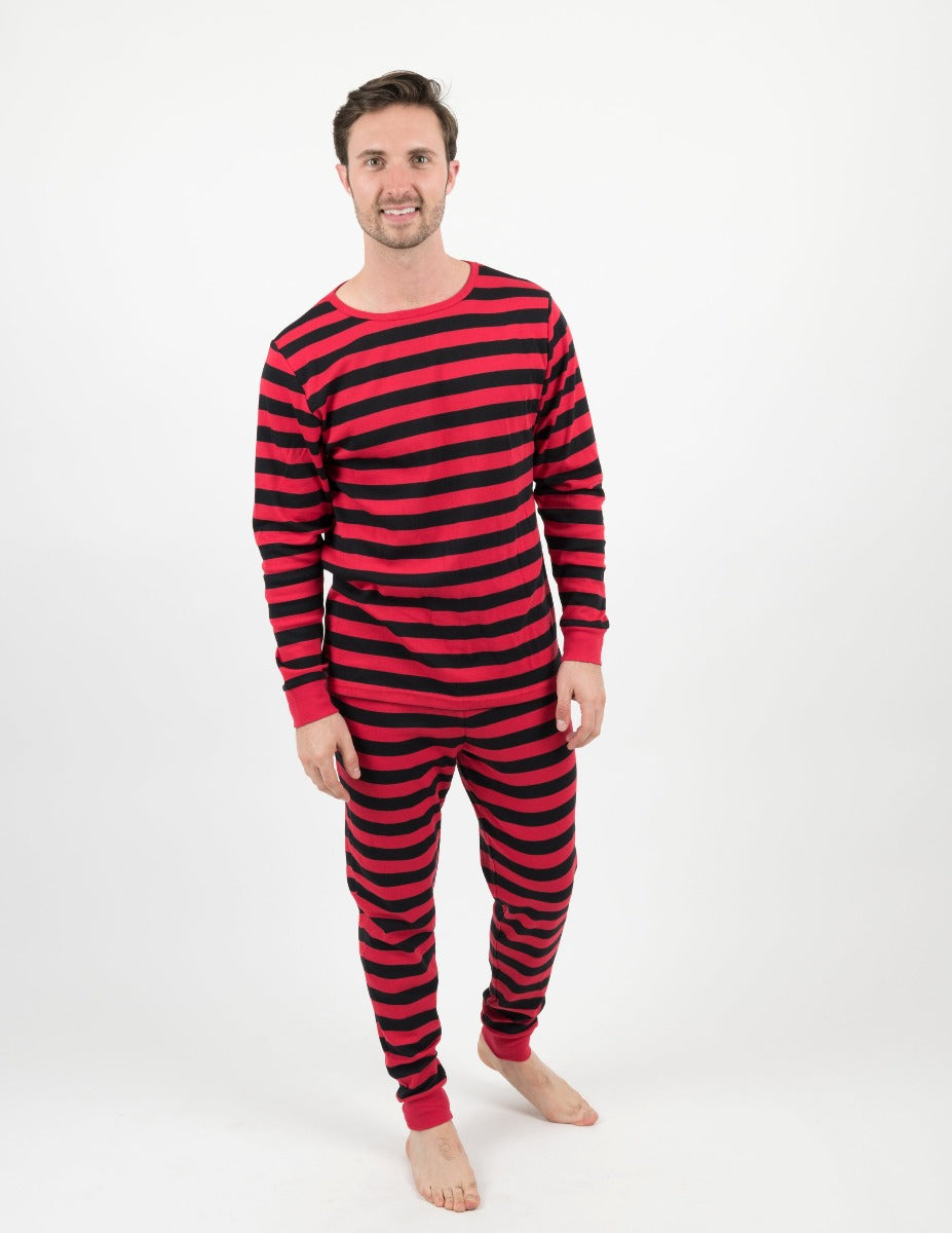 mens red and black stripe pajamas