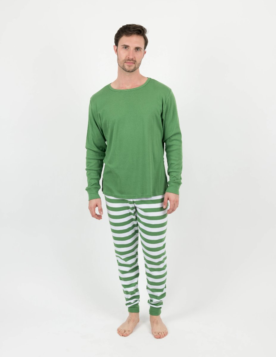 green top and green stripes men's cotton pajamas