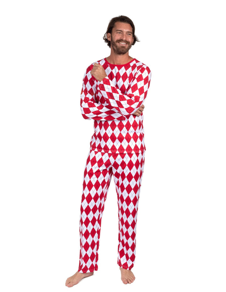 red and white argyle men's cotton pajama