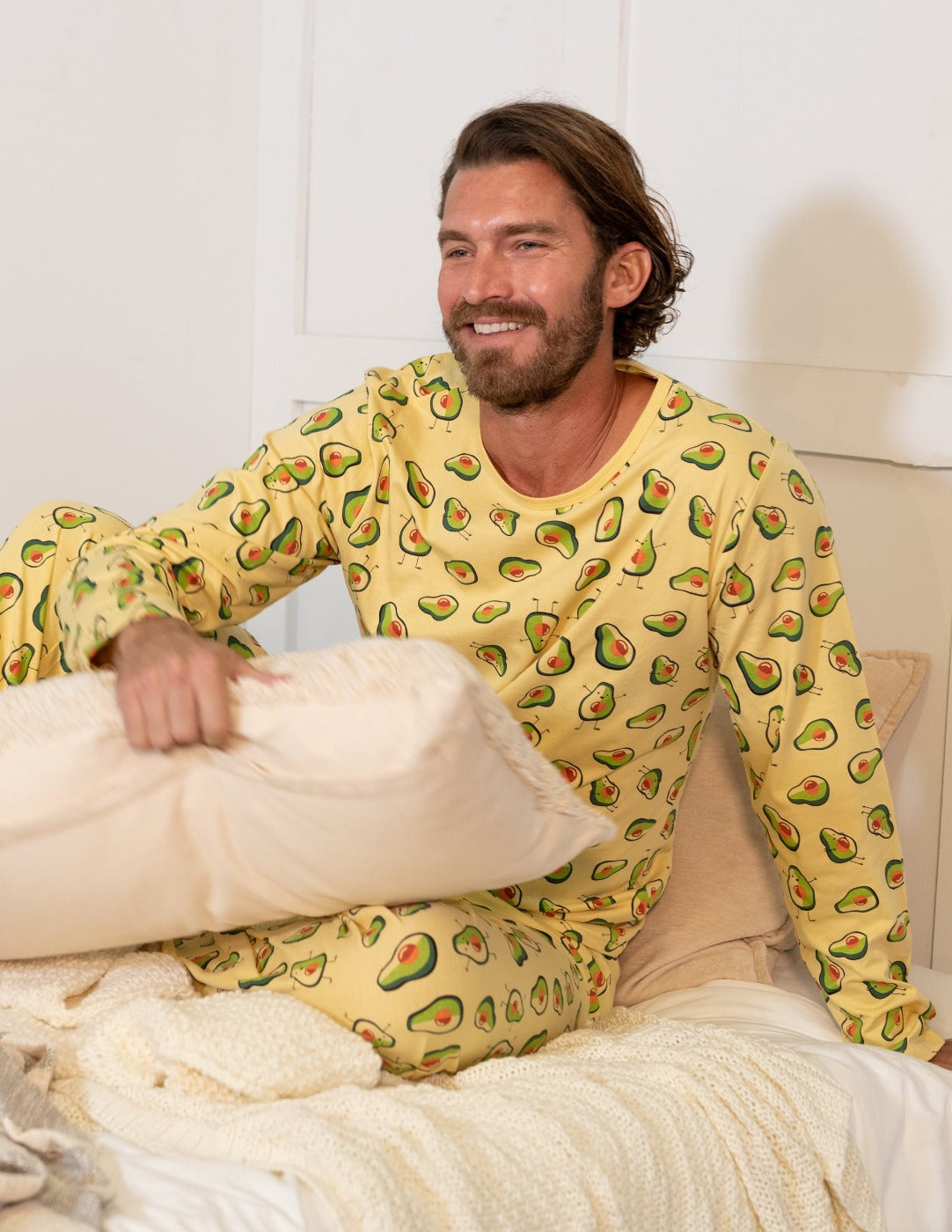 yellow avocado print men's cotton pajama set