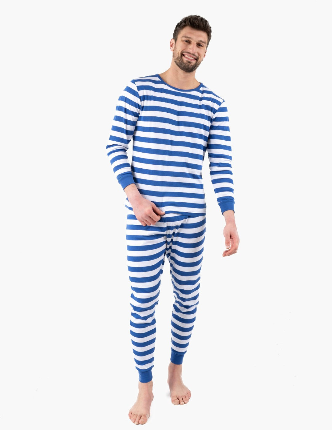 blue and white striped men's cotton pajama